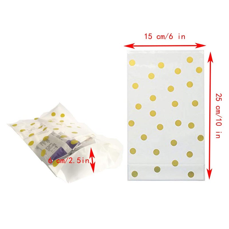 Tim&Lin Gold Polka Dot Clear Cello Candy Favor Bags,Cellophane Cookie Treat Plastic Bags,With Gold Twist Ties, Pack of 50 - Image 2